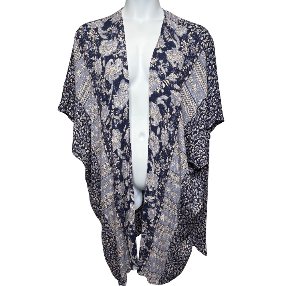 NWT ROMANTIC GYPSY Womens Blue Floral Oversized Kimono Cardigan 1X Boho Ethereal